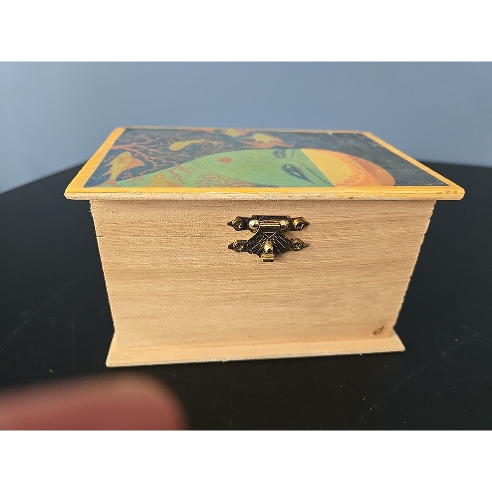 Wood Wooden Trinket Jewelry Box  5" Long‎ - Picture 3 of 10